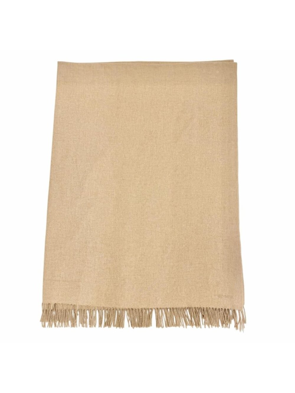 Hermes Cashmere 100% Logo Embroidery Fringe Large Shawl Throw Blanket Beige
